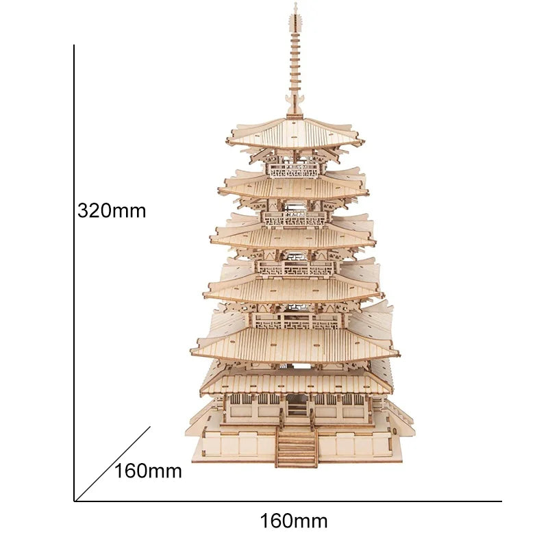 Wooden 3D Five-story Pagoda Puzzle