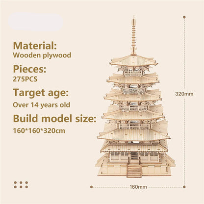 Wooden 3D Five-story Pagoda Puzzle