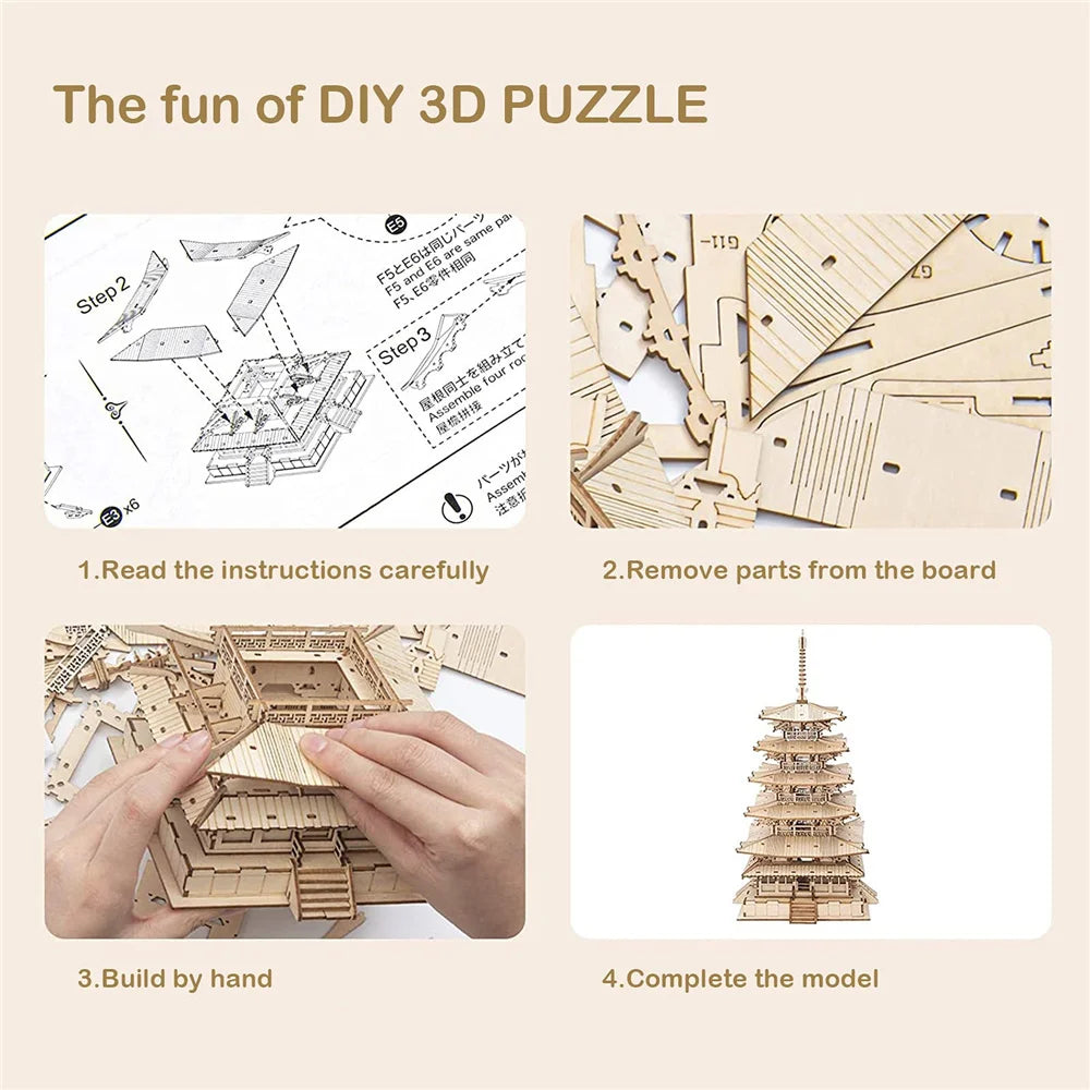 Wooden 3D Five-story Pagoda Puzzle