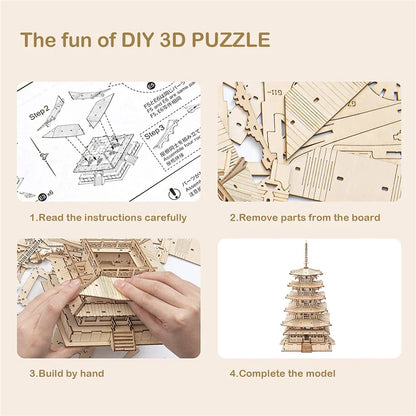 Wooden 3D Five-story Pagoda Puzzle