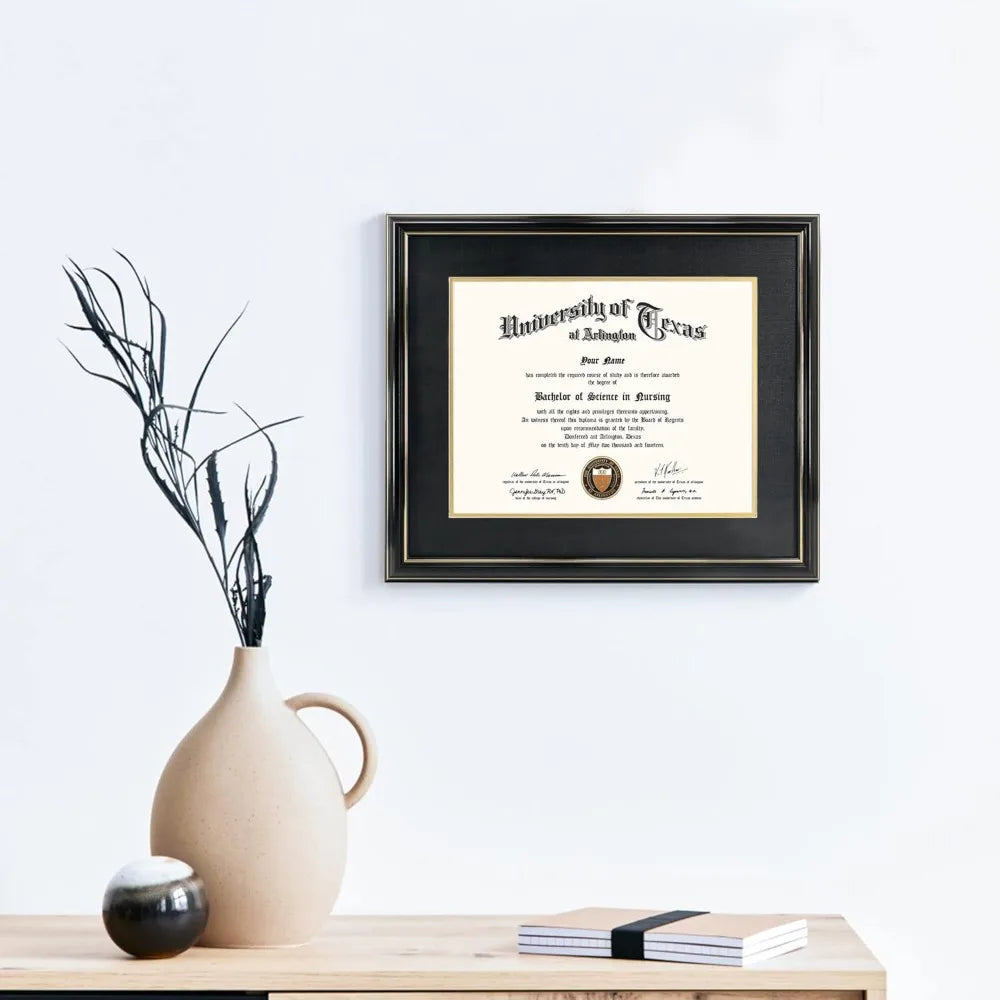 Diploma Frame with Black Over Gold Mat or Display 15x18 Certificate Without Mat