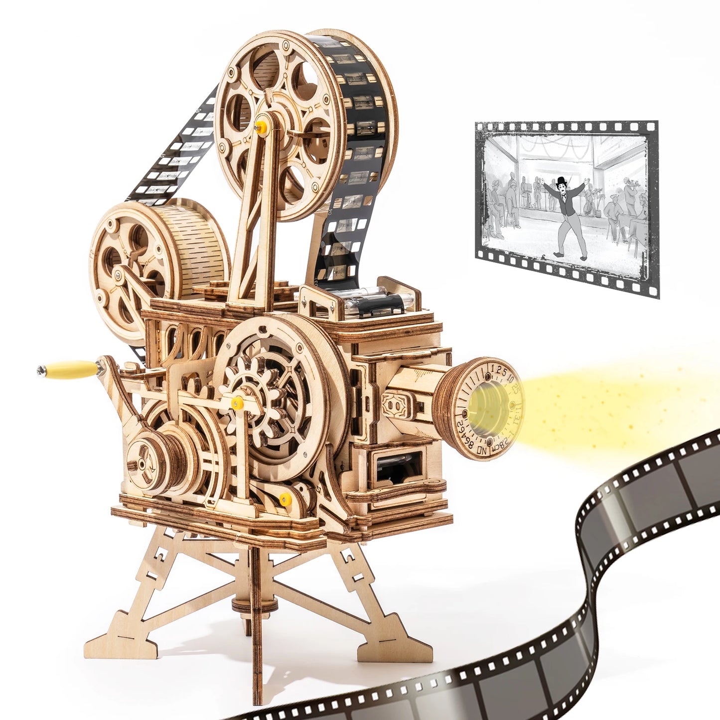 Wooden 3D Hand Crank Projector Classic Film Vitascope