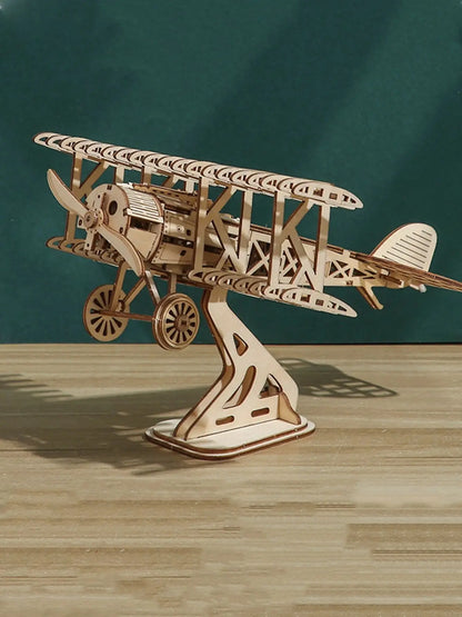 Wooden 3D Bi-Plane Model Puzzle