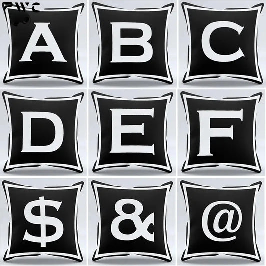 Simple Black White Alphabet Printed Cushion Cover