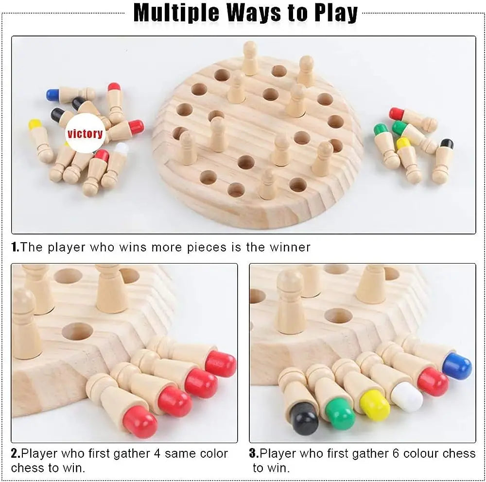 Wooden Memory Color Match Stick Game Board