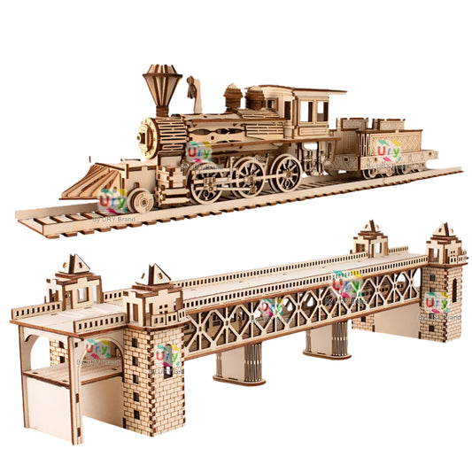 Wooden 3D Steam Train with Track Puzzle