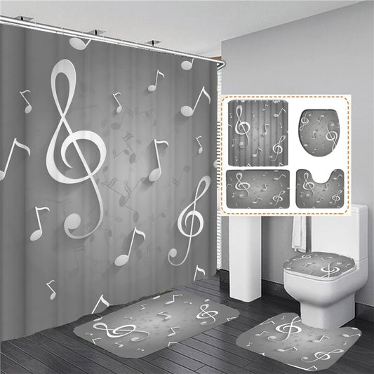 Musical Note Printed Shower Curtain Set