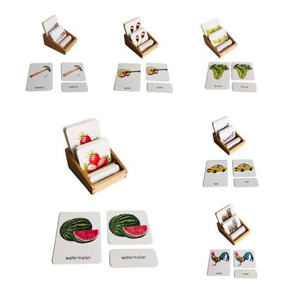 Tarjetas de 3 partes de frutas/verduras/herramientas/instrumentos/granja