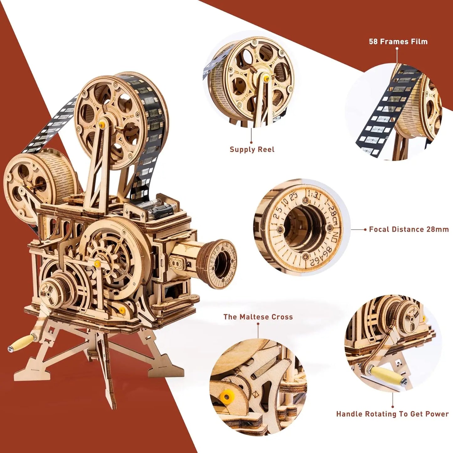 Wooden 3D Hand Crank Projector Classic Film Vitascope