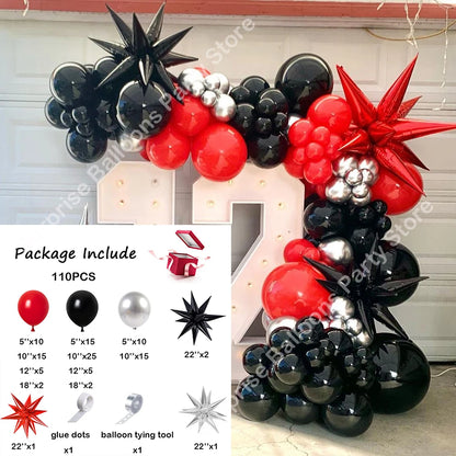 110Pcs Red Black Balloon Garland Kit