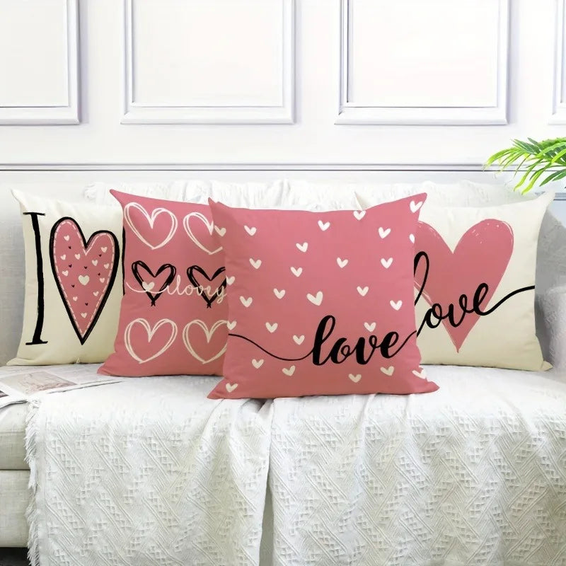 "Pink Love Valentine's Day" Pillow Covers