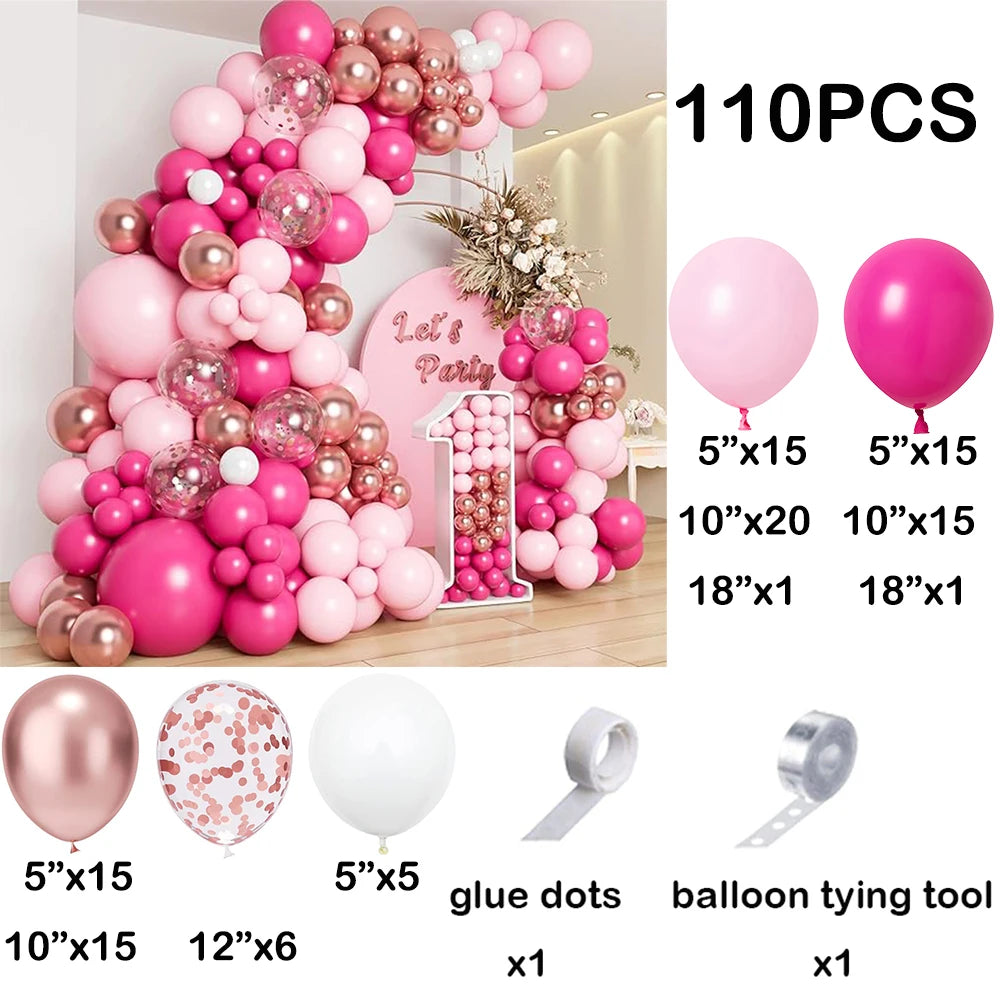 110pcs Rose Red Gold Balloon Garland Kit