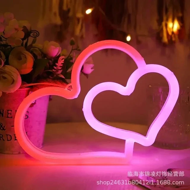 Double Heart-Shaped Neon Sign