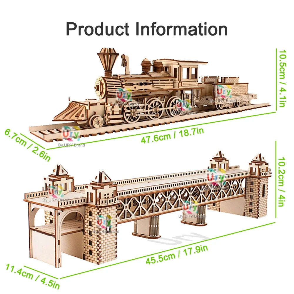 Wooden 3D Steam Train with Track Puzzle