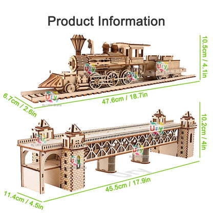 Wooden 3D Steam Train with Track Puzzle