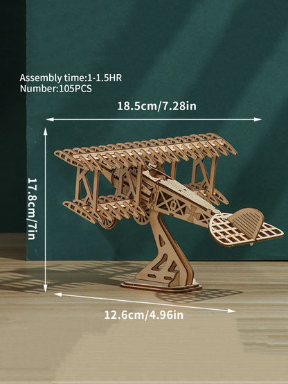 Wooden 3D Bi-Plane Model Puzzle