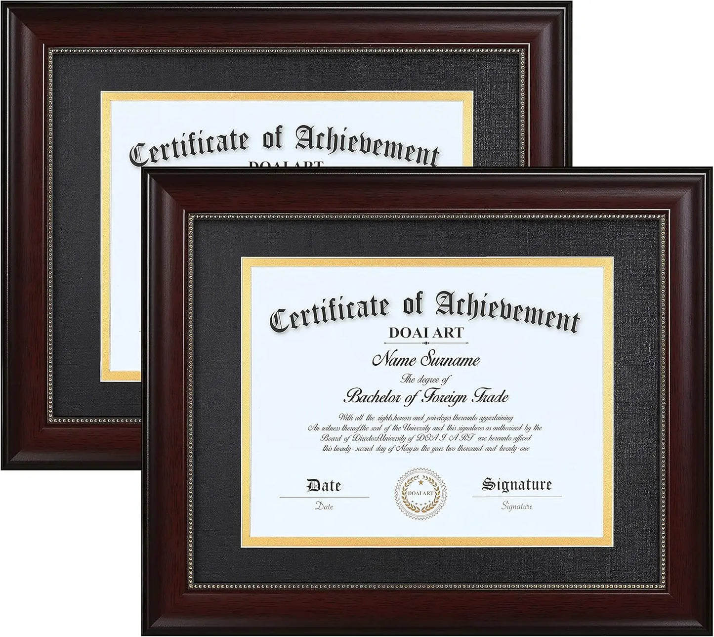 Diploma Frame Set of 2 Classic Mahogany with Black and Gold Double Mat