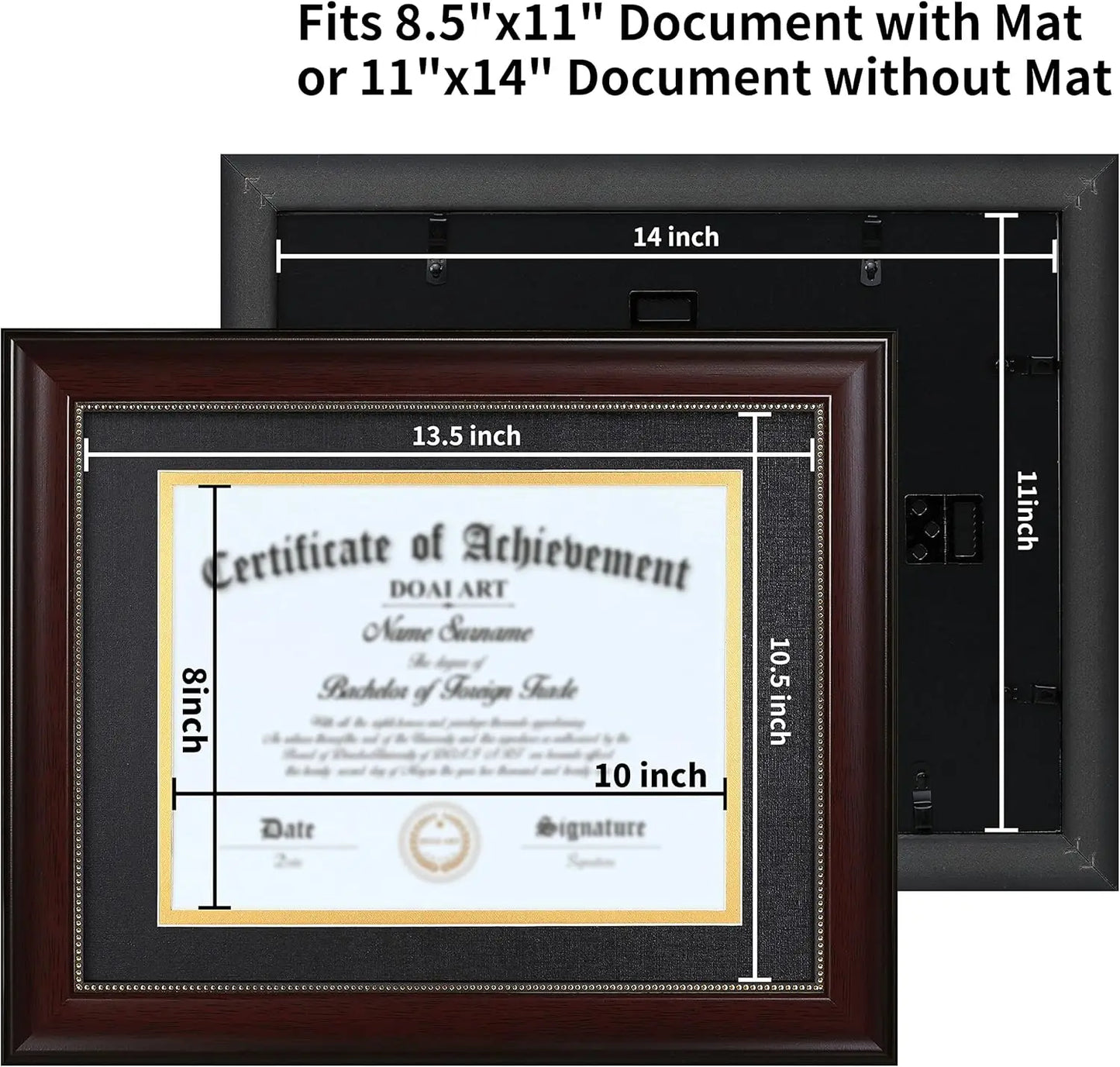 Diploma Frame Set of 2 Classic Mahogany with Black and Gold Double Mat