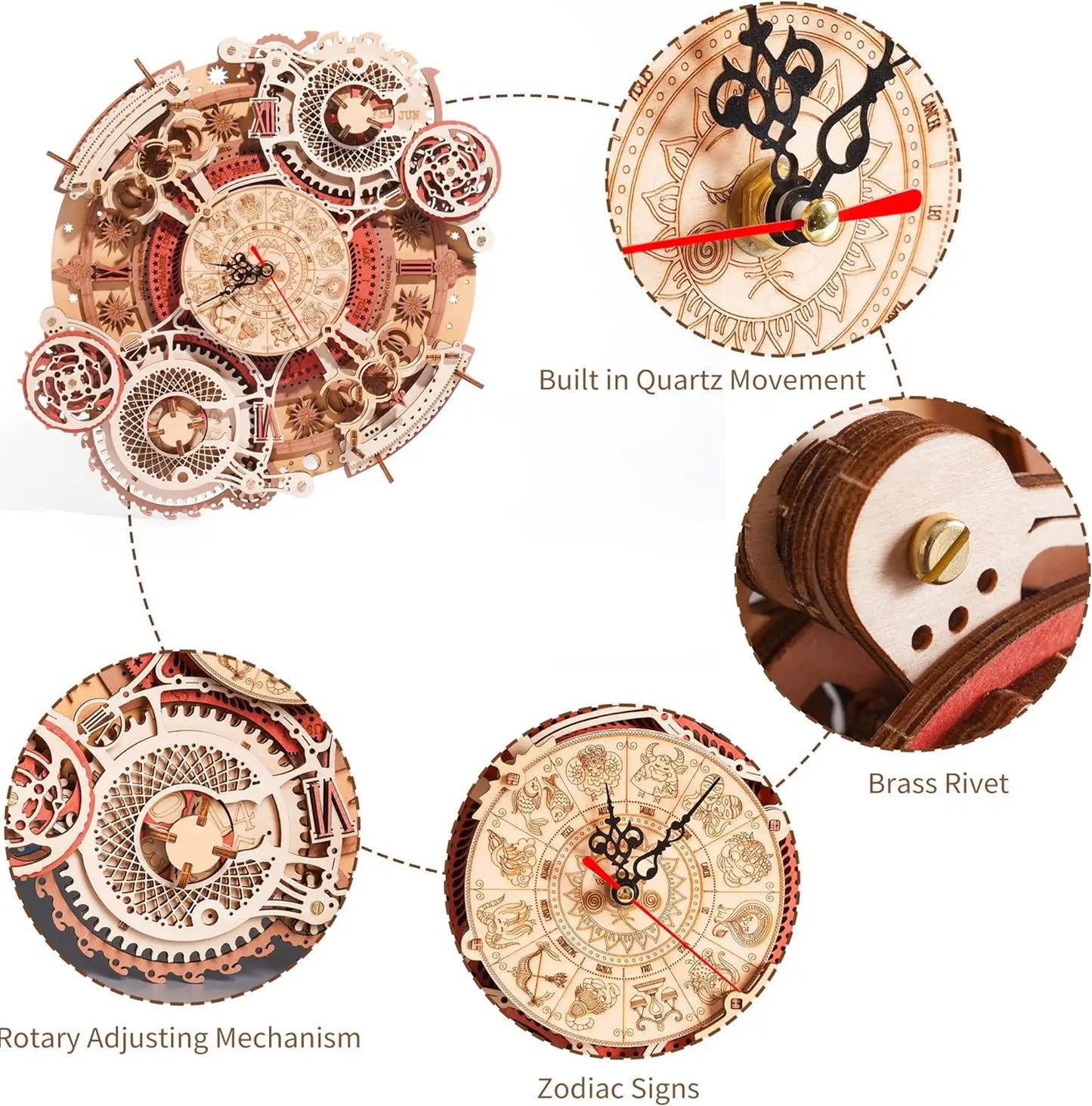 Wooden 3D Mechanical Wall Clock Puzzle