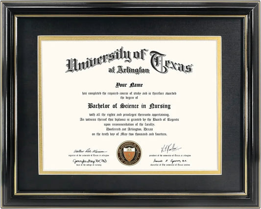 Diploma Frame with Black Over Gold Mat or Display 15x18 Certificate Without Mat