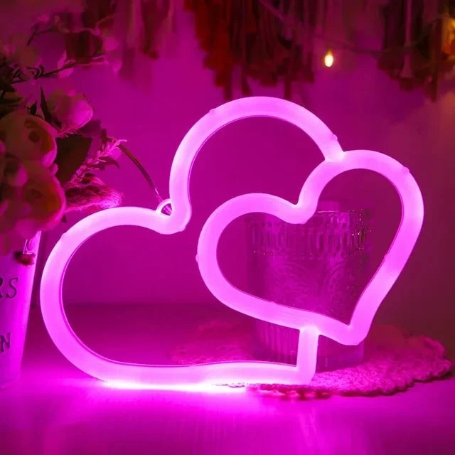 Double Heart-Shaped Neon Sign