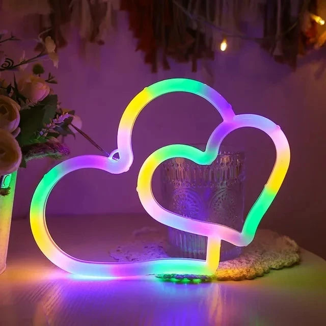 Double Heart-Shaped Neon Sign