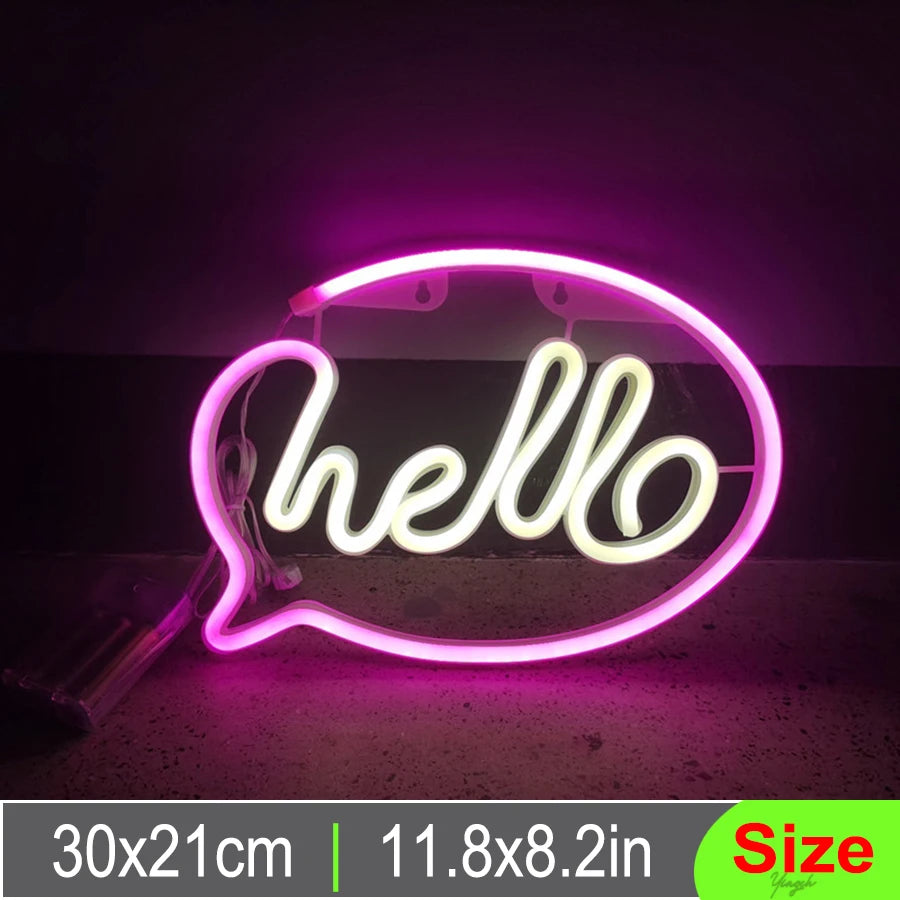 "Hello, Heart, Love" Neon Signs