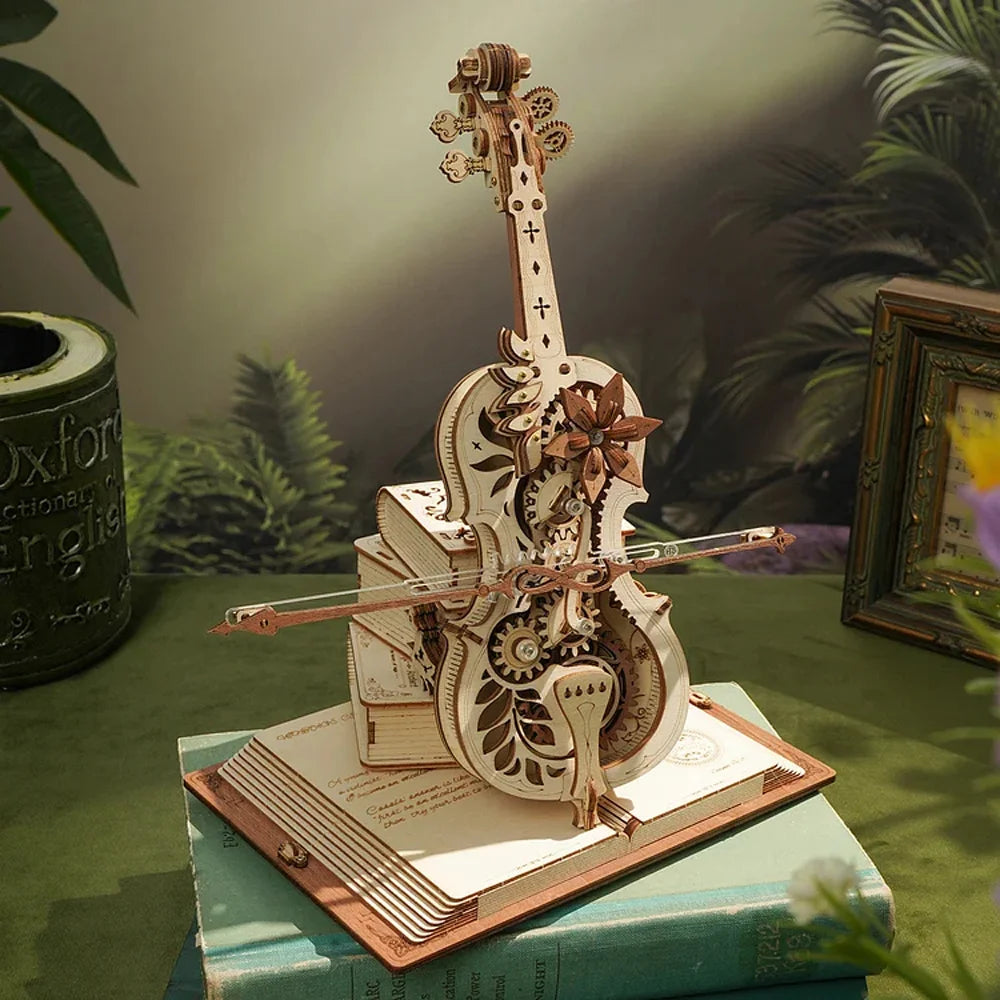 Wooden 3D Mechanical Music Box Cello Puzzle