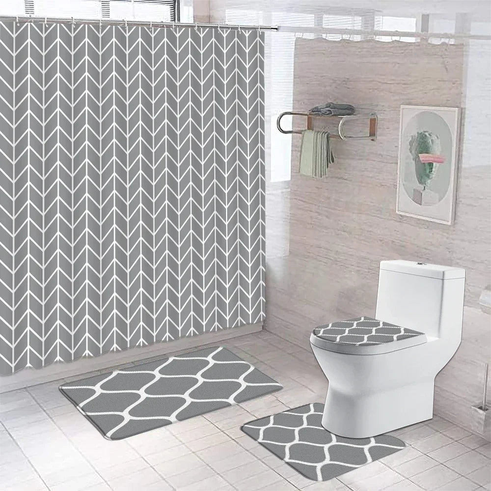 Fashion Grey Shower Curtain Rug Set