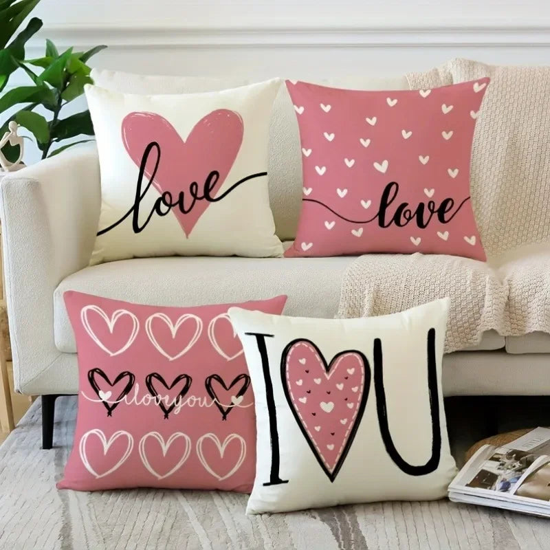 "Pink Love Valentine's Day" Pillow Covers