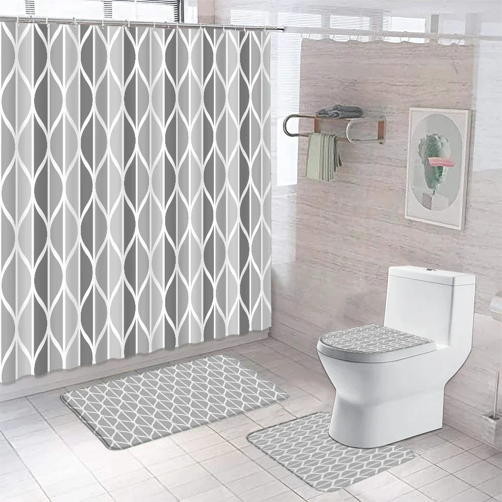 Fashion Grey Shower Curtain Rug Set