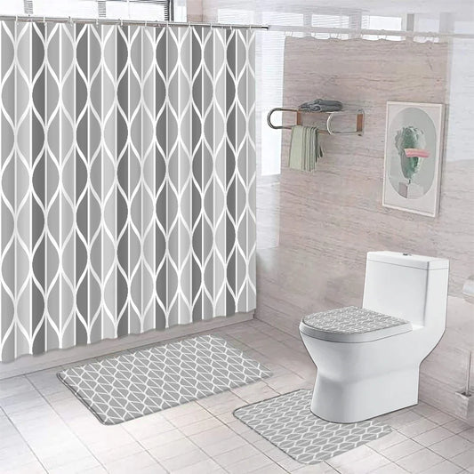 Fashion Grey Shower Curtain Rug Set