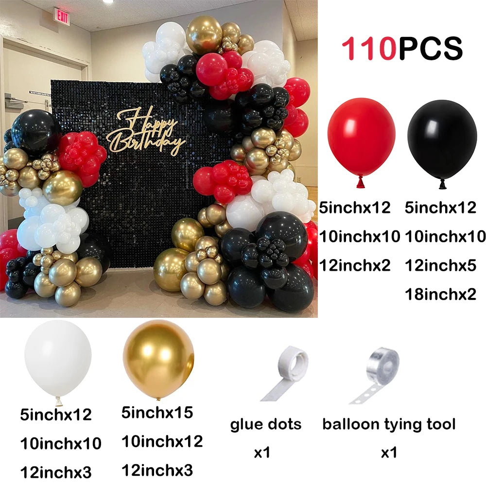 110Pcs Red Black Balloon Garland Kit