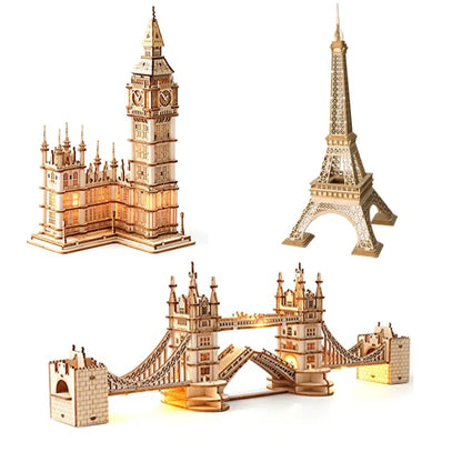 Wooden 3D Tower Bridge Big Ben Eiffel Tower Puzzle