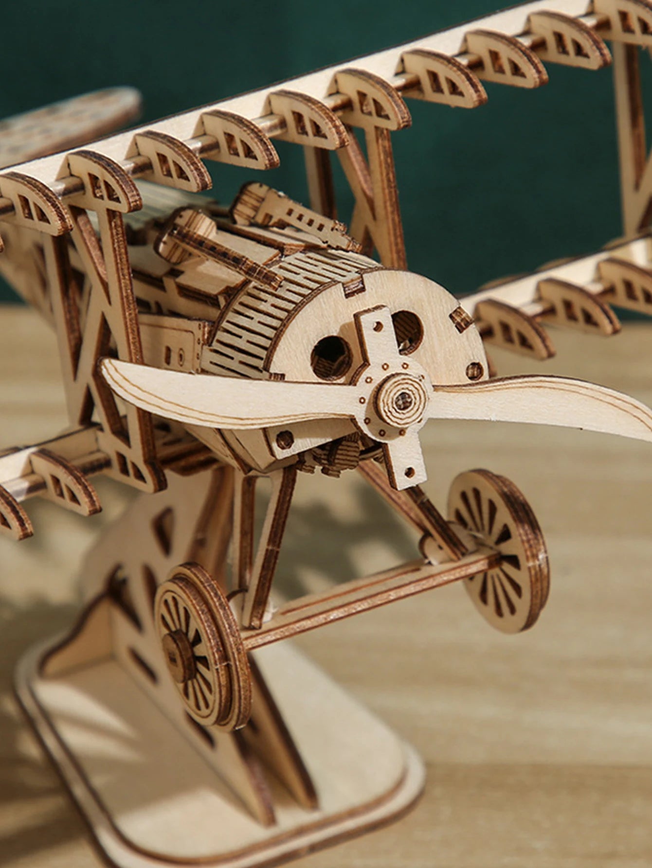 Wooden 3D Bi-Plane Model Puzzle