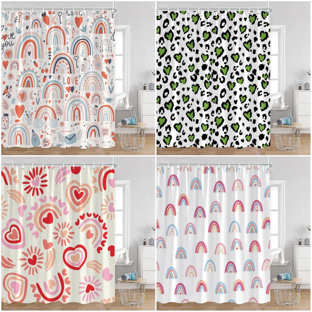 "Heart and Rainbows" Shower Curtains