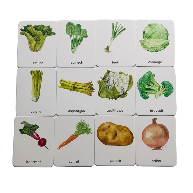 Tarjetas de 3 partes de frutas/verduras/herramientas/instrumentos/granja