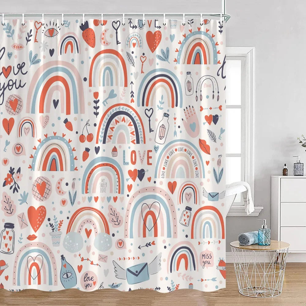 "Heart and Rainbows" Shower Curtains