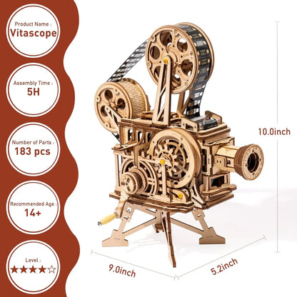 Wooden 3D Hand Crank Projector Classic Film Vitascope