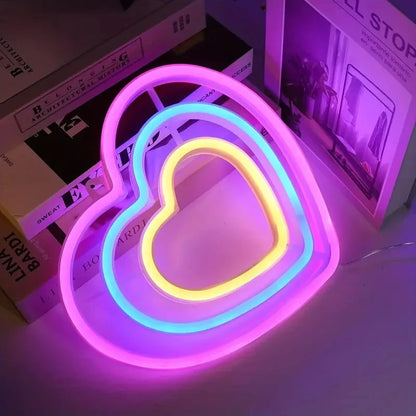 Double Heart-Shaped Neon Sign