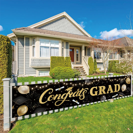 Black Gold Outdoor "Congrats Grad" Banner