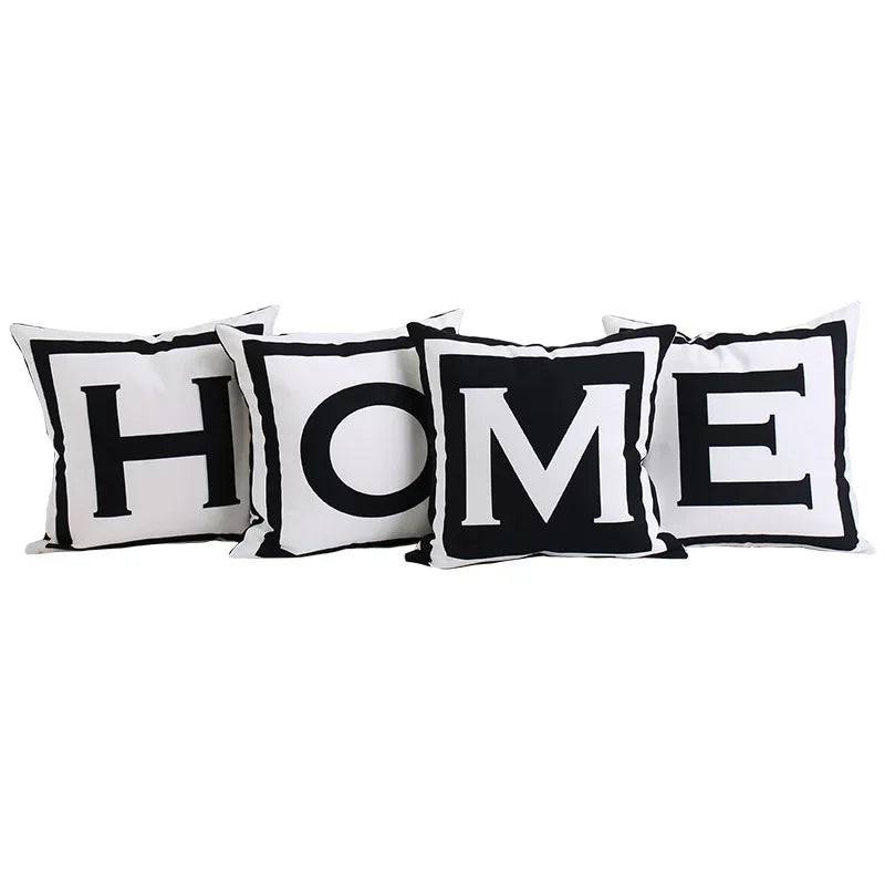 Simple Black White Alphabet Printed Cushion Cover