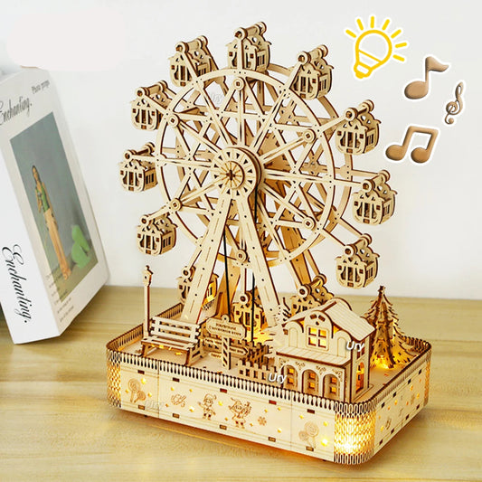 Wooden 3D LED Rotatable Ferris Wheel Music Box Puzzle