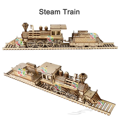 Wooden 3D Steam Train with Track Puzzle