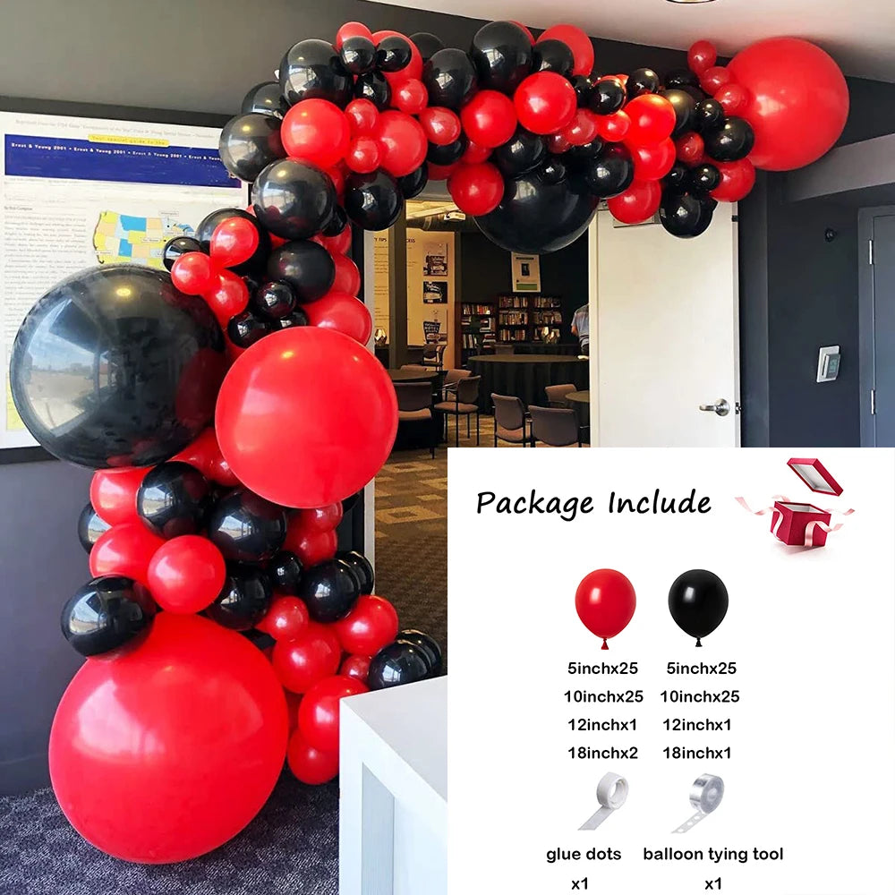 110Pcs Red Black Balloon Garland Kit